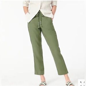 J Crew Tie-Waist Seaside Pant in Linen Blend | Large | Distressed Fatigue Green